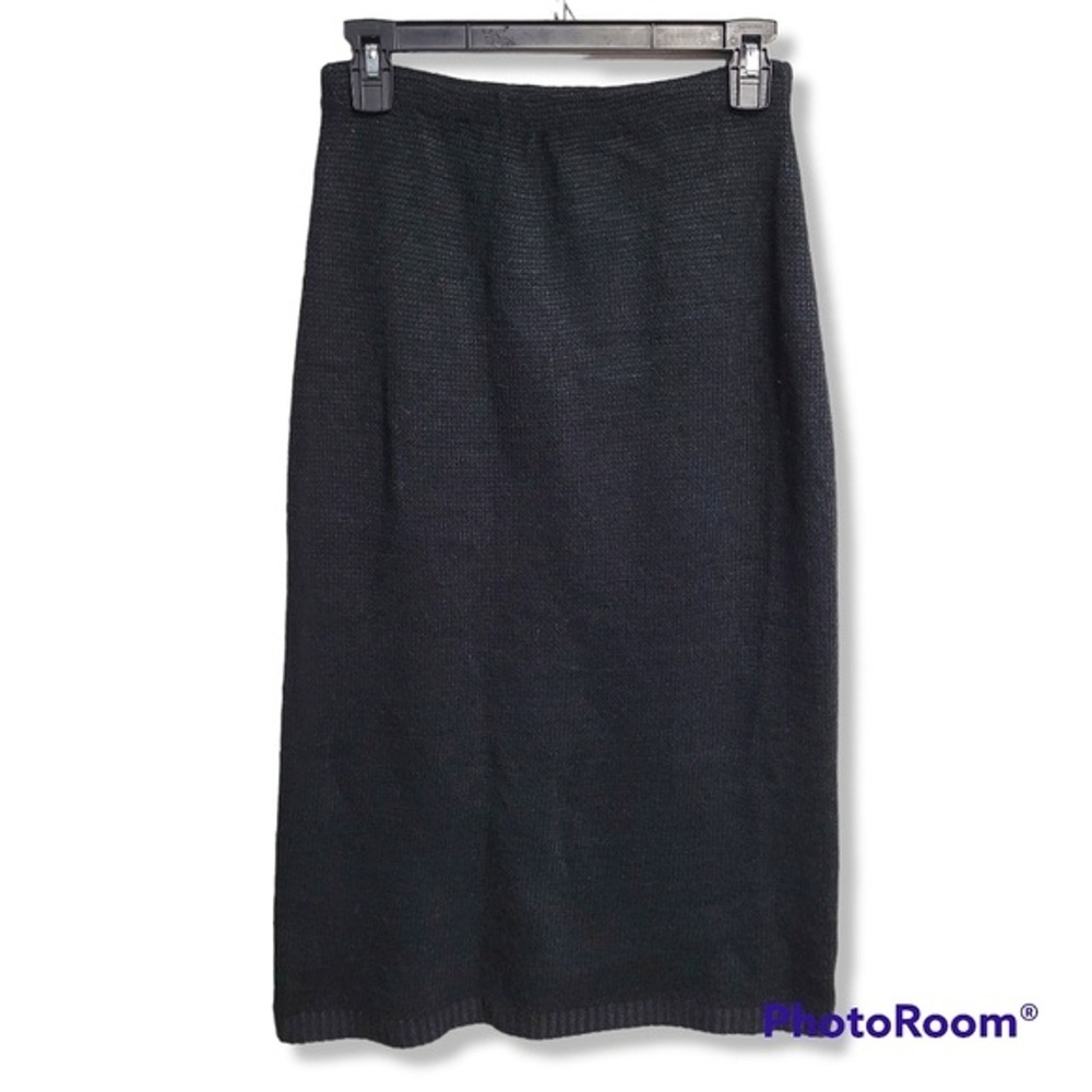 Essentials Black Pull On High Waist Sweater Knit Midi Pencil Skirt Size Medium